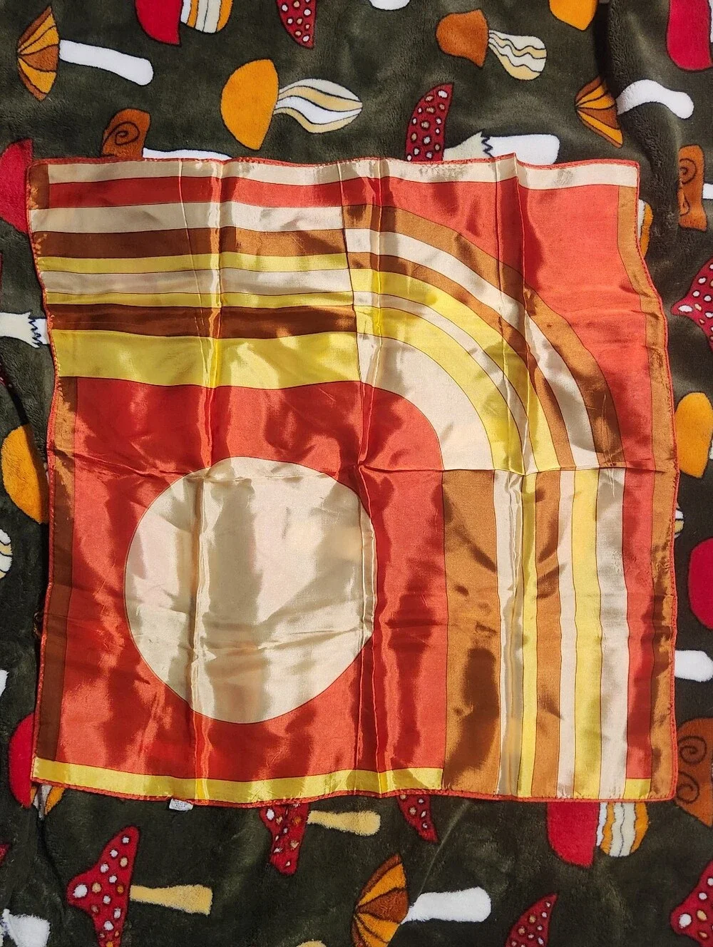 Retro Geometric Silk Scarf in Warm Sunset Tones